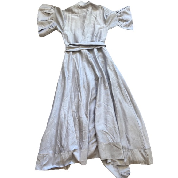 SUE SARTOR Light Blue Maxi Dress with Belt and Flutter Short Sleeves XS Feminine - Picture 2 of 8